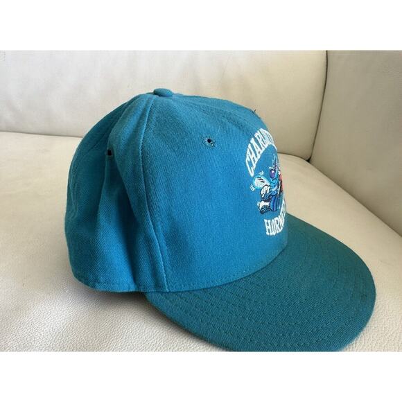 VTG 90s Charlotte Hornets Hat Cap New Era 7 1/4 59Fifty 5950 Fitted NBA Teal - Picture 2 of 16